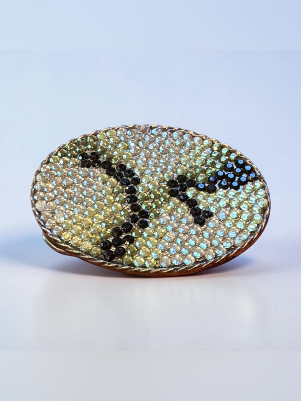 Vintage Iridescent Crystal Oval Belt Buckle with Black Accents